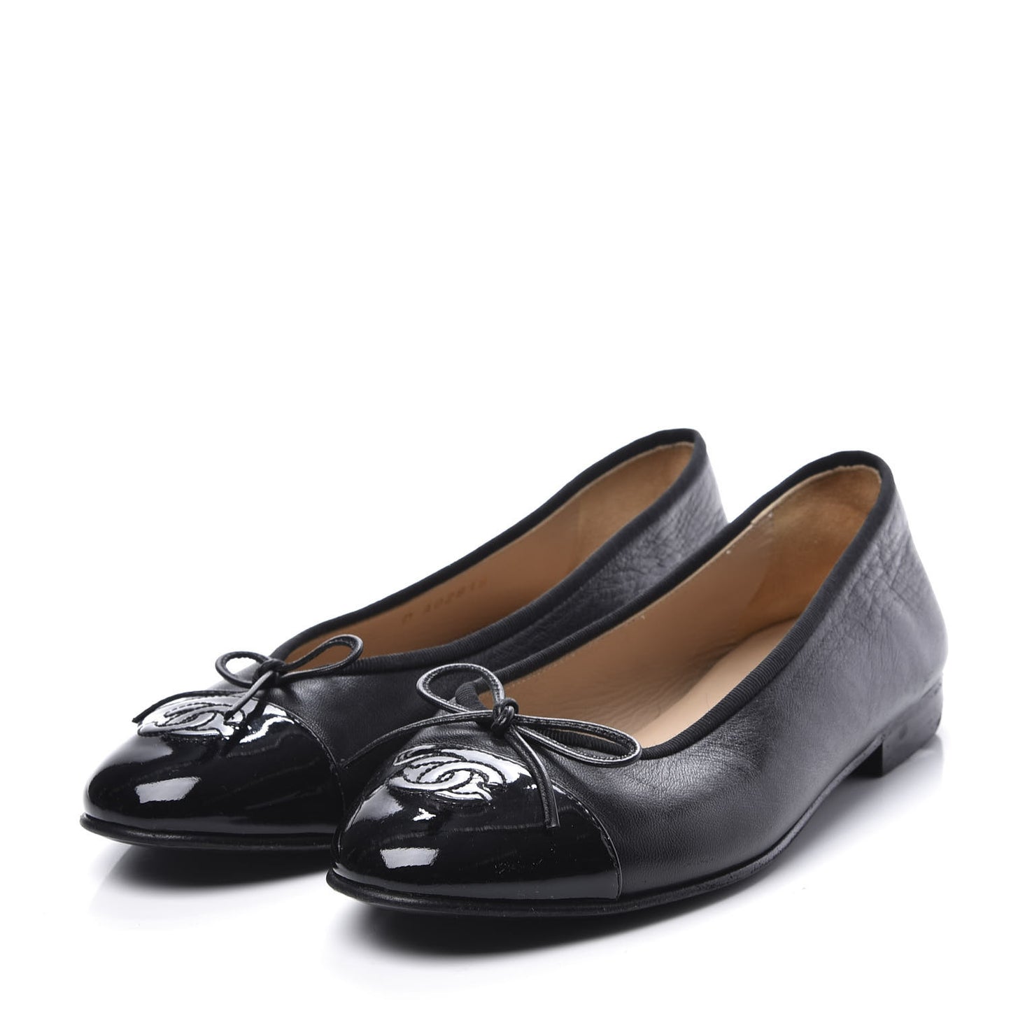 Lambskin Patent Cap Toe Ballerina Flats 37.5 Black