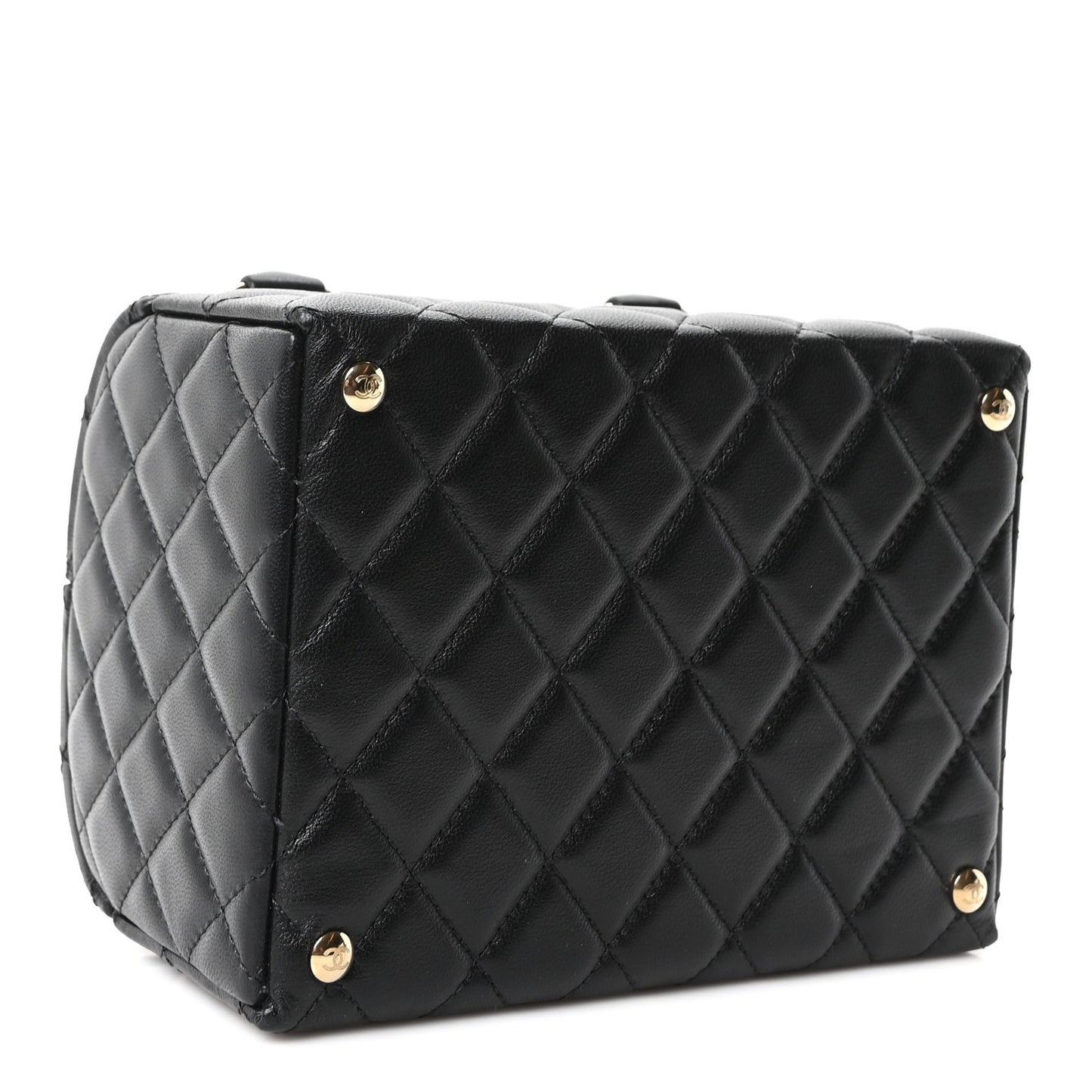 Shiny Lambskin Quilted Top Handle Jewelry Box Bag Black