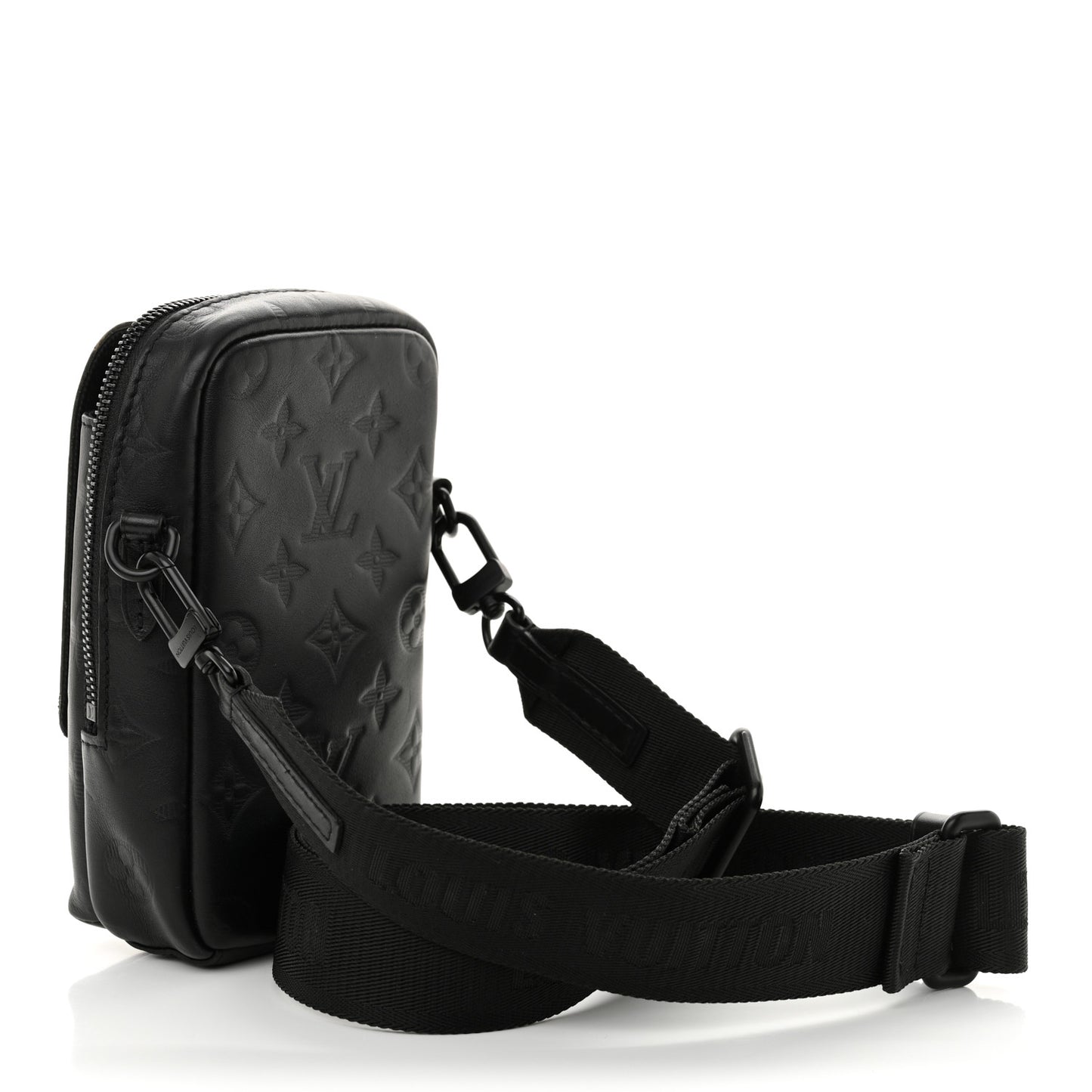 Calfskin Monogram Shadow Double Phone Pouch NM Black