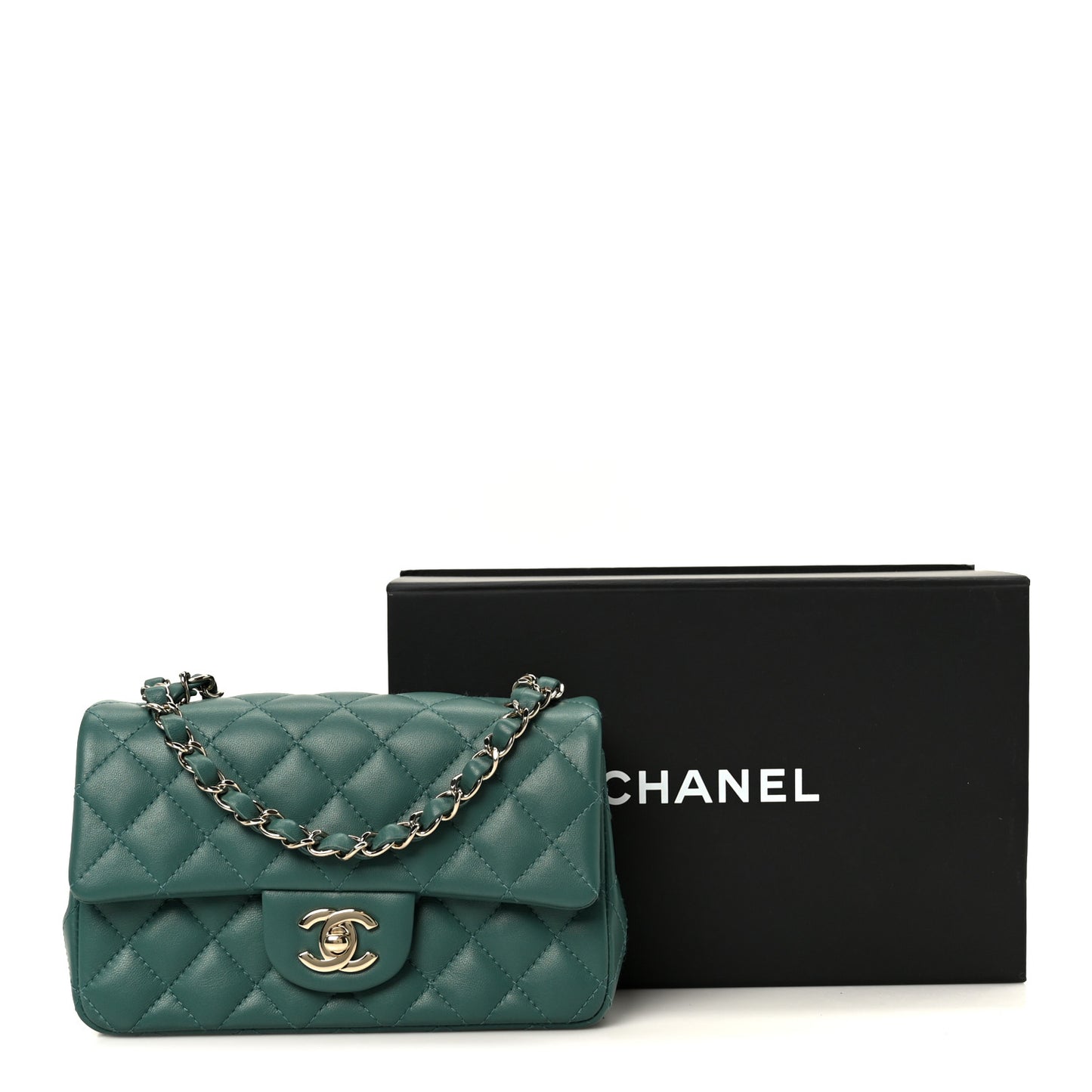 Lambskin Quilted Mini Rectangular Flap Dark Green