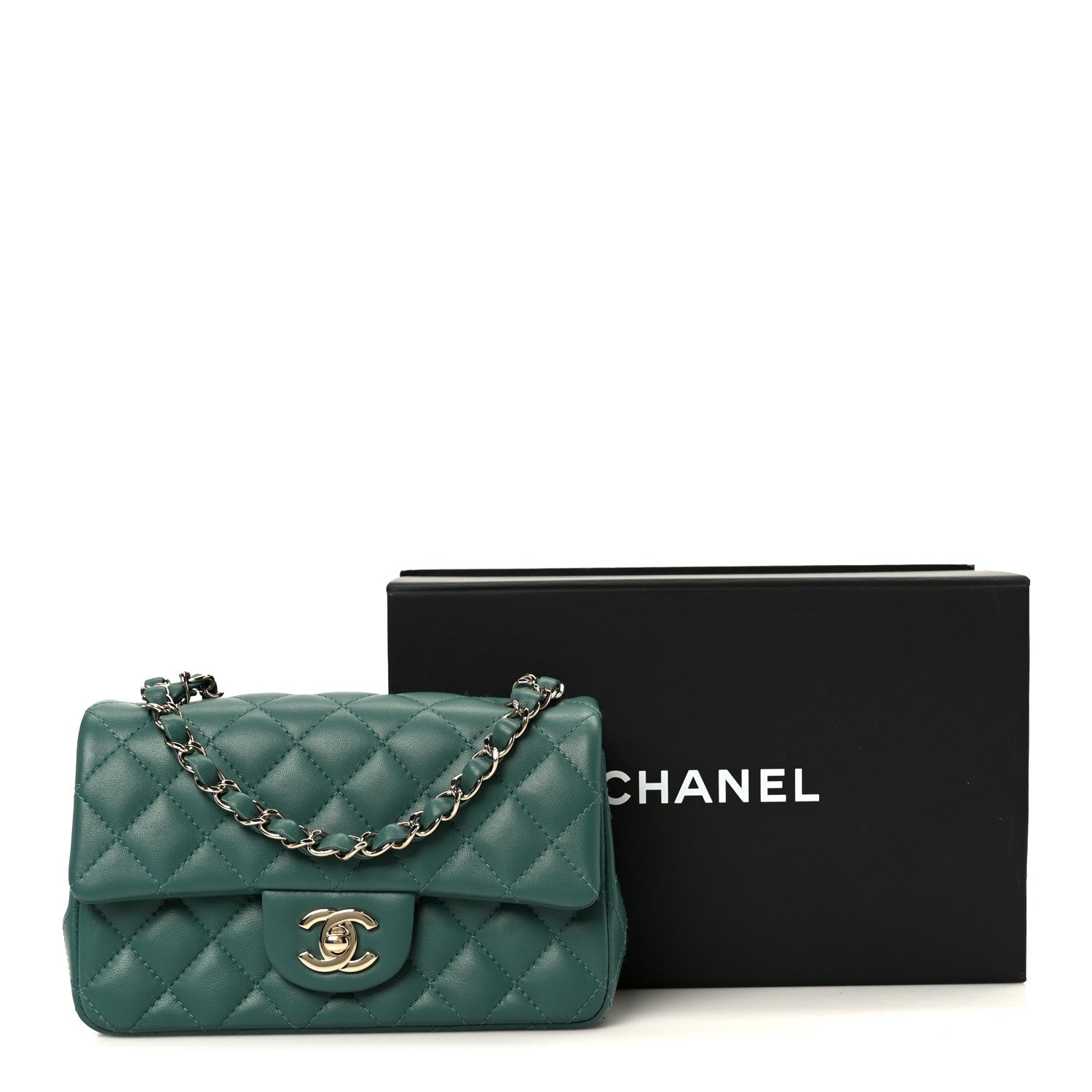 Chanel Lambskin Quilted Mini Rectangular Flap Dark Green 12 of 12