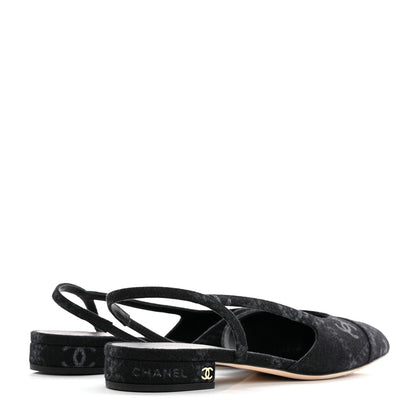 Chanel Denim Cap Toe CC Slingback Flats 41 Charcoal Black 4 of 9