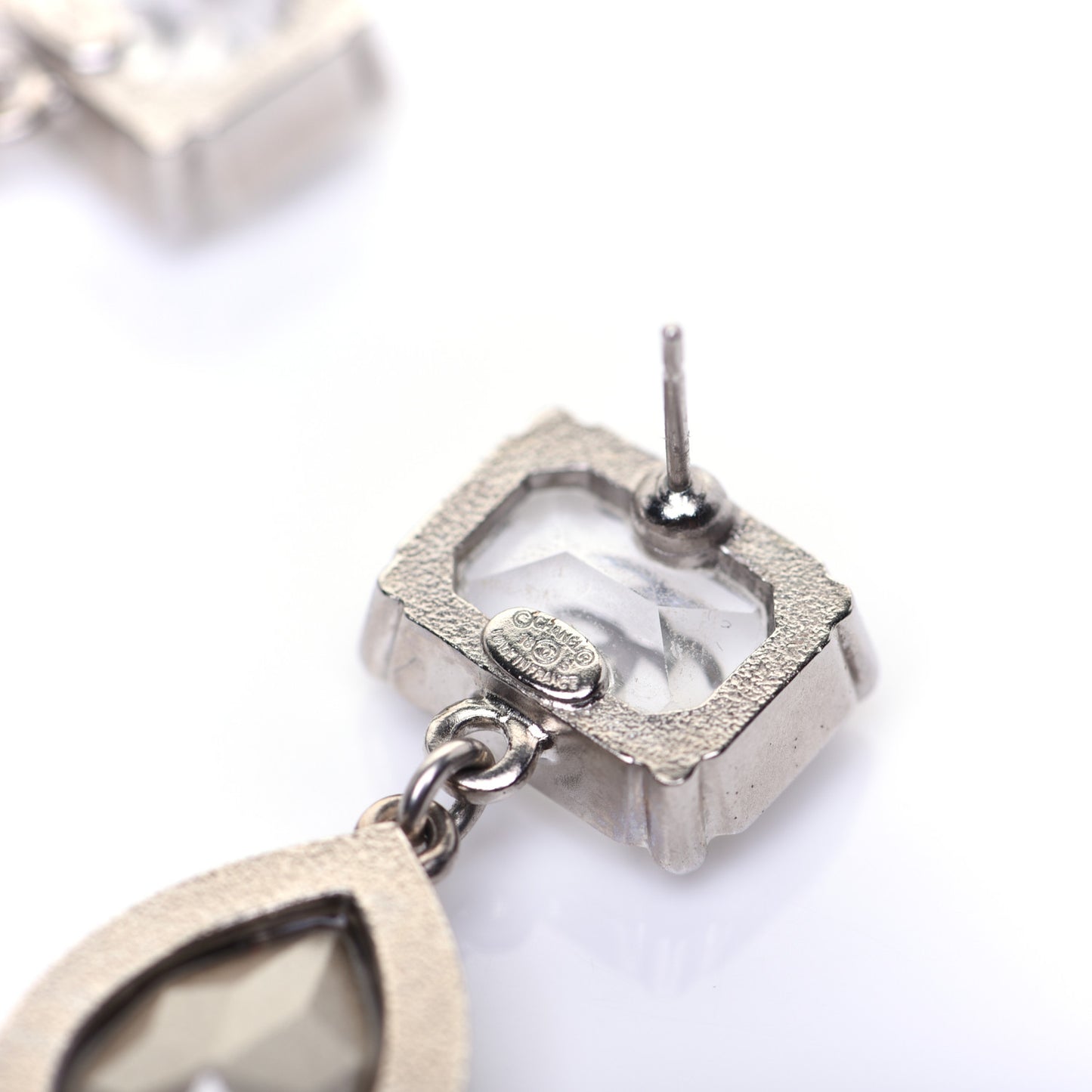 Crystal CC Tear Drop Earrings Silver