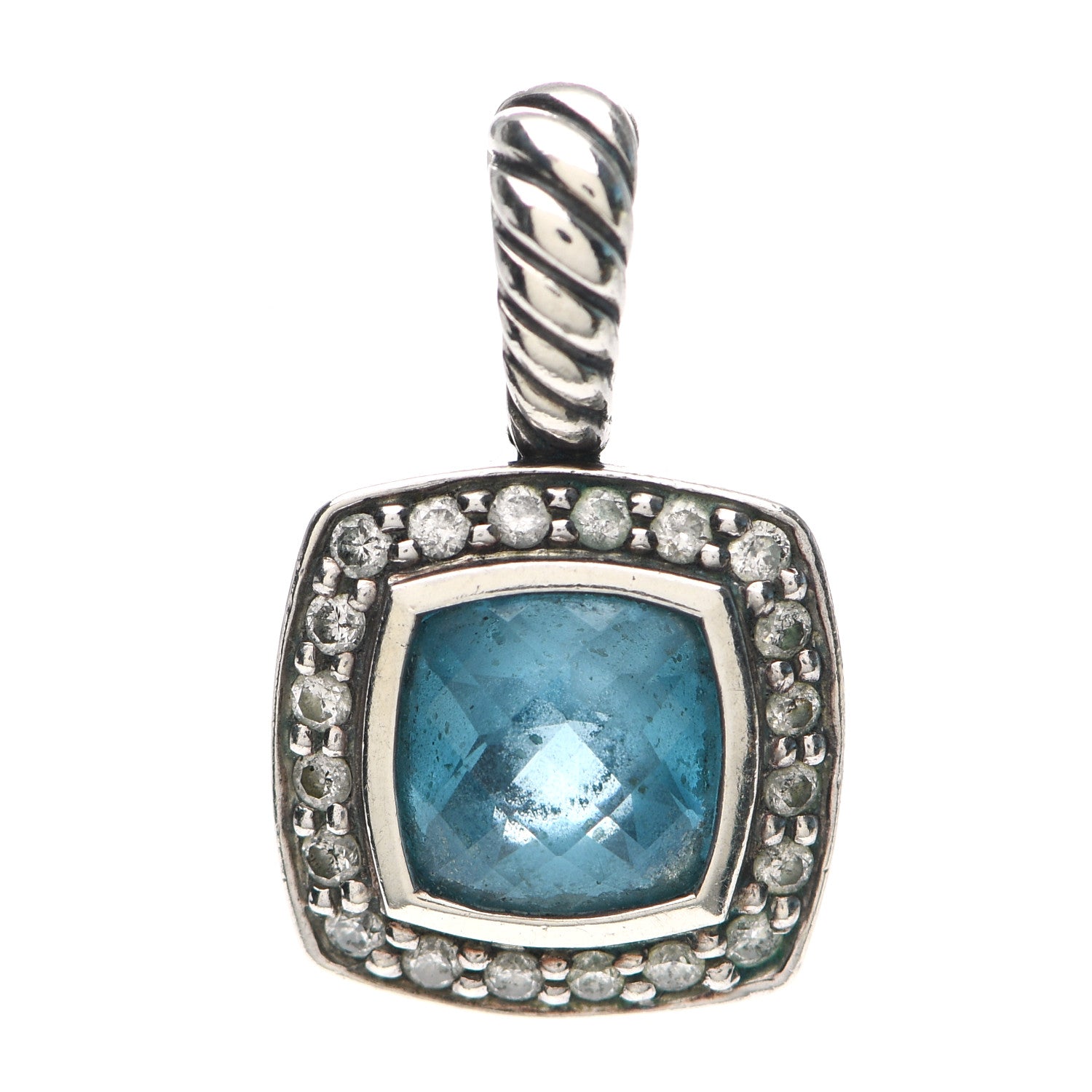 David Yurman Sterling Silver Diamond Blue Topaz 7mm Petite Albion Pendant 1 of 3