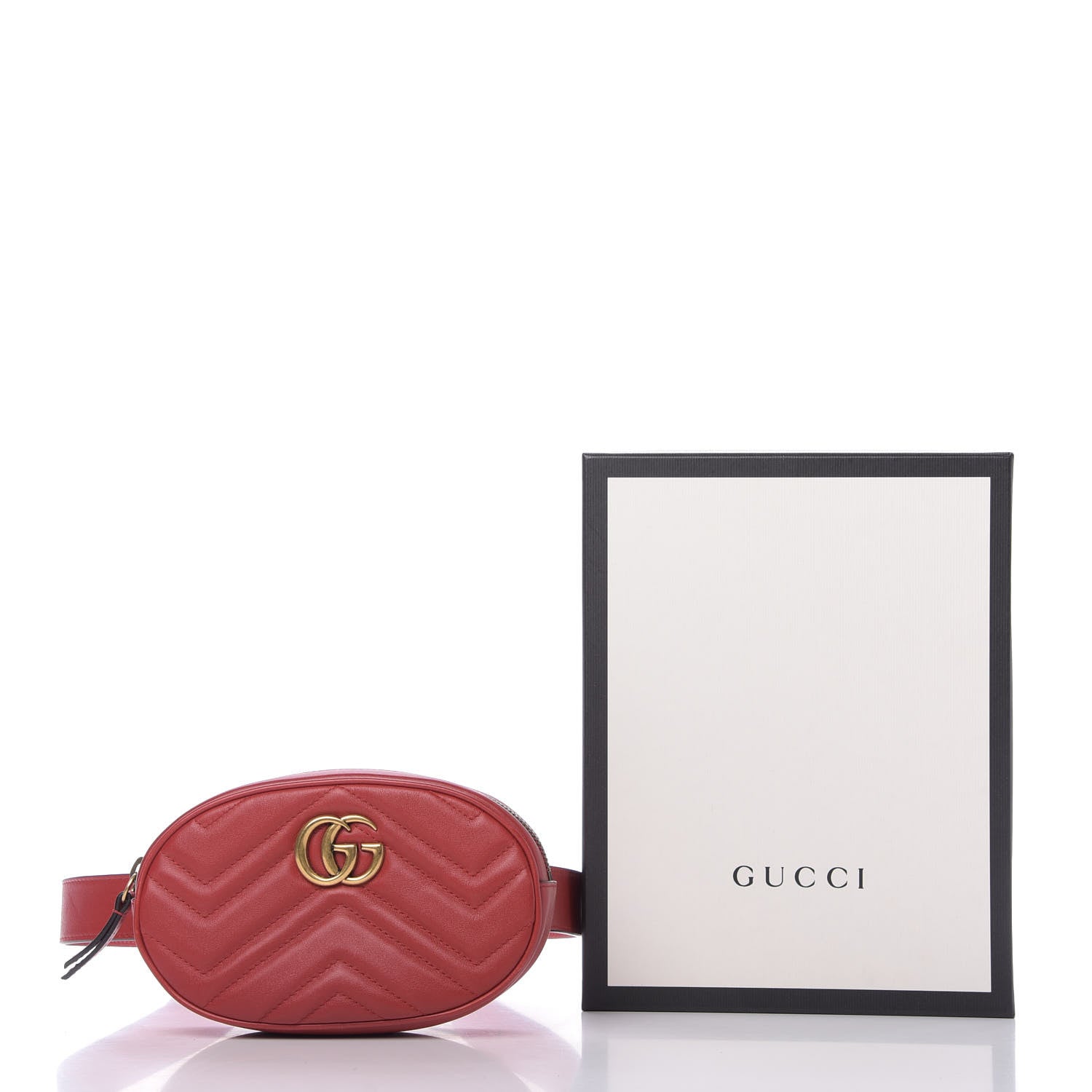 Gucci Calfskin Matelasse GG Marmont Belt Bag 85 34 Hibiscus Red 10 of 10