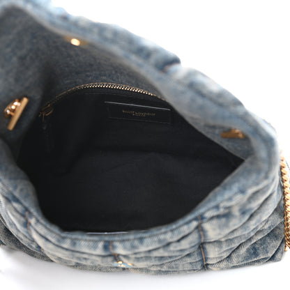 Saint Laurent Denim Quilted Toy Loulou Puffer Monogram Chain Satchel Blue Black 10 of 17
