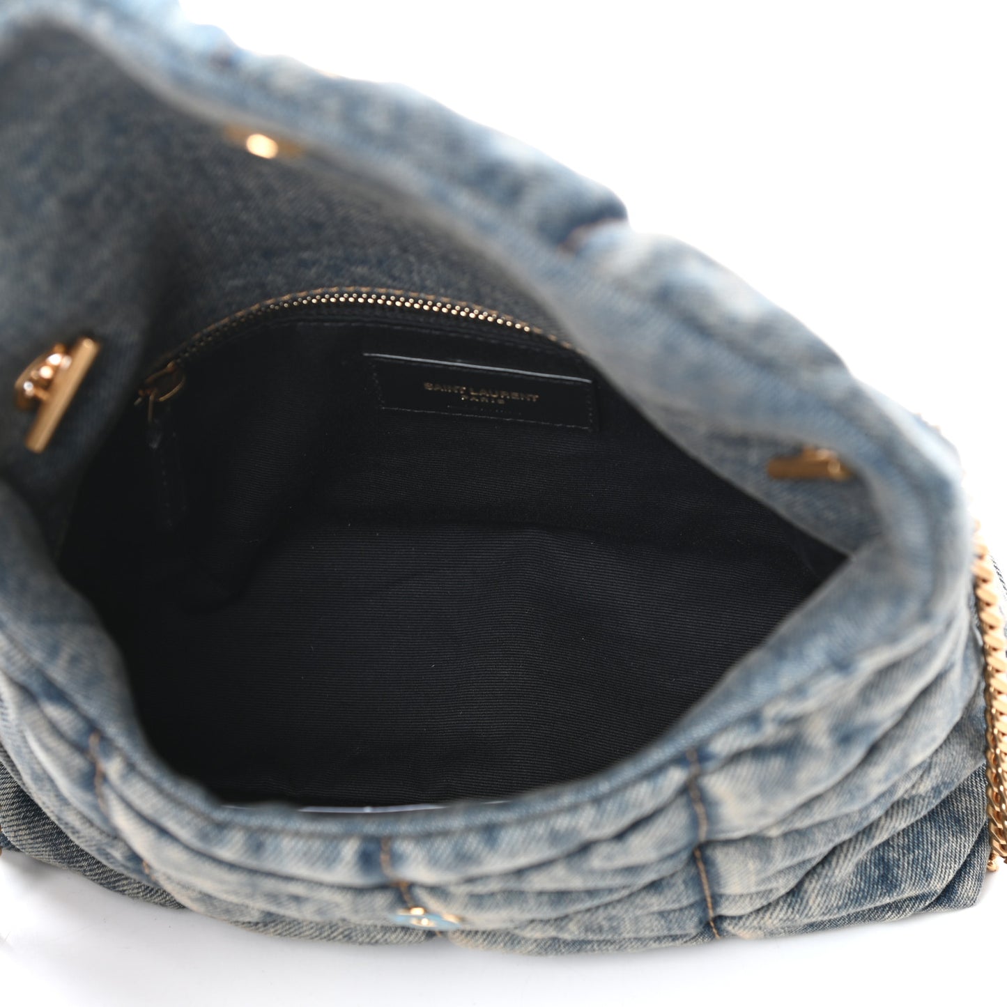 Denim Quilted Toy Loulou Puffer Monogram Chain Satchel Blue Black
