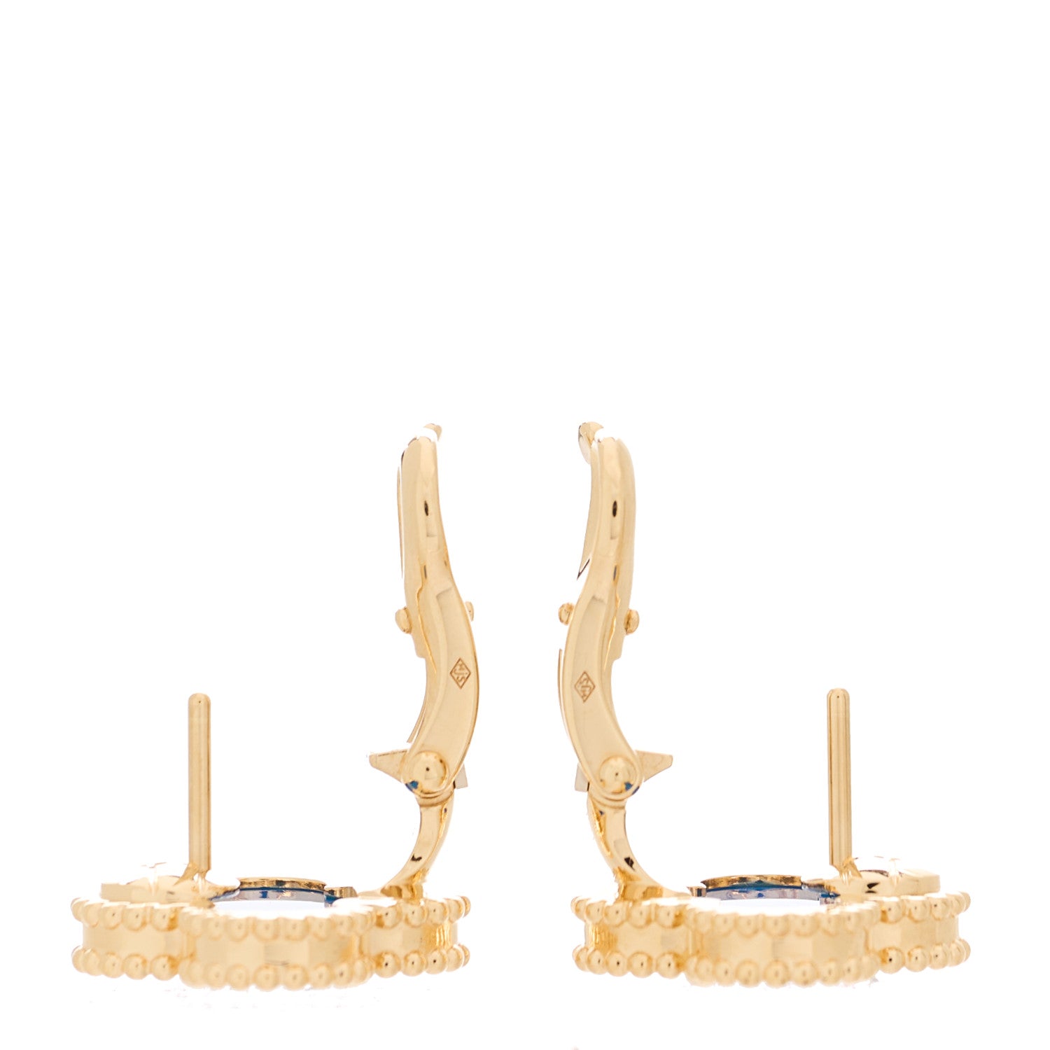 Van Cleef & Arpels 18K Yellow Gold Blue Agate Vintage Alhambra Earrings 3 of 5