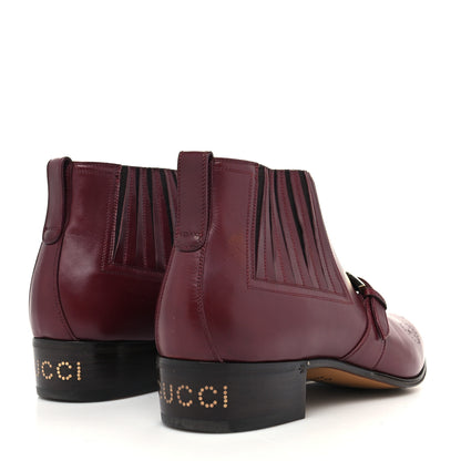 Gucci New Waxed Calfskin Mens G Medallion Toe Ankle Boots 8 Red Bordeaux 4 of 9