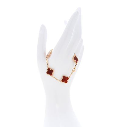 Van Cleef & Arpels 18K Yellow Gold Carnelian 5 Motifs Vintage Alhambra Bracelet 2 of 6