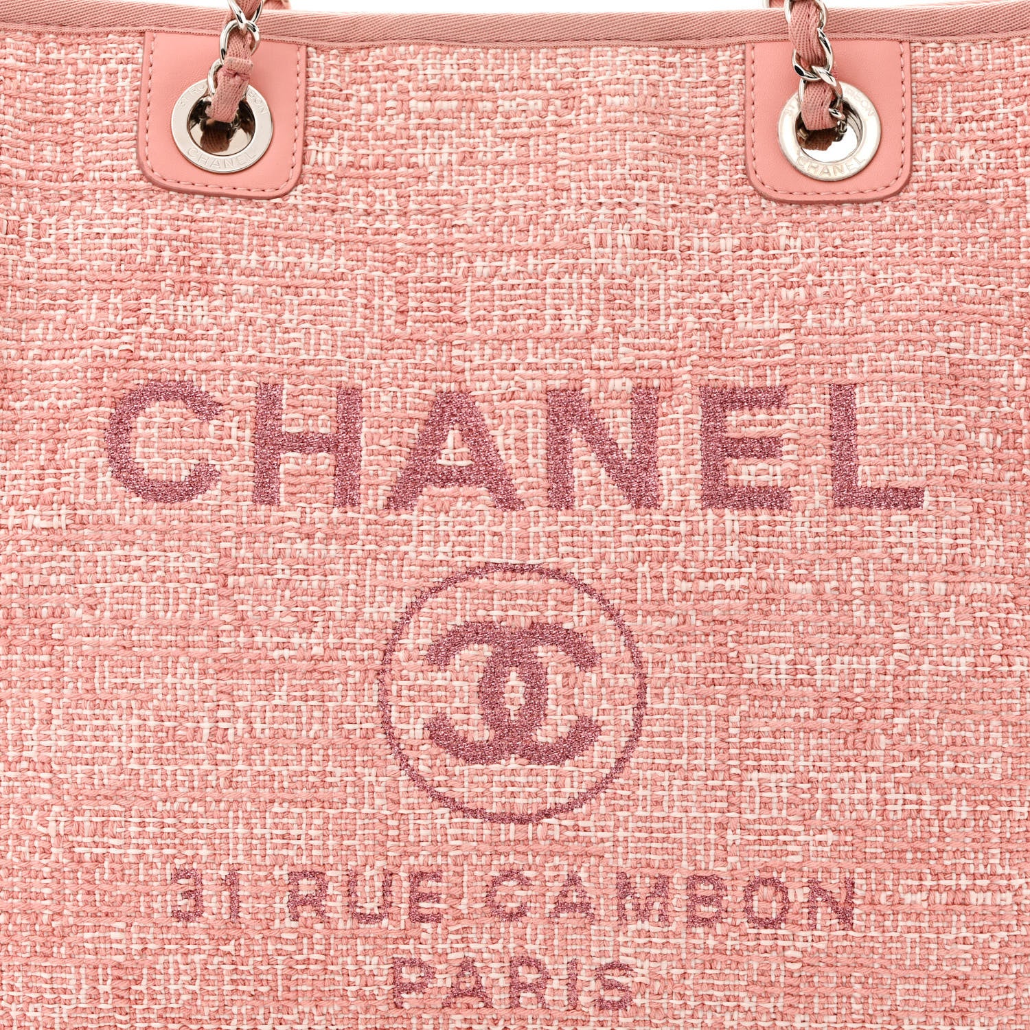 Chanel Straw Lurex Small Deauville Tote Pink 7 of 9