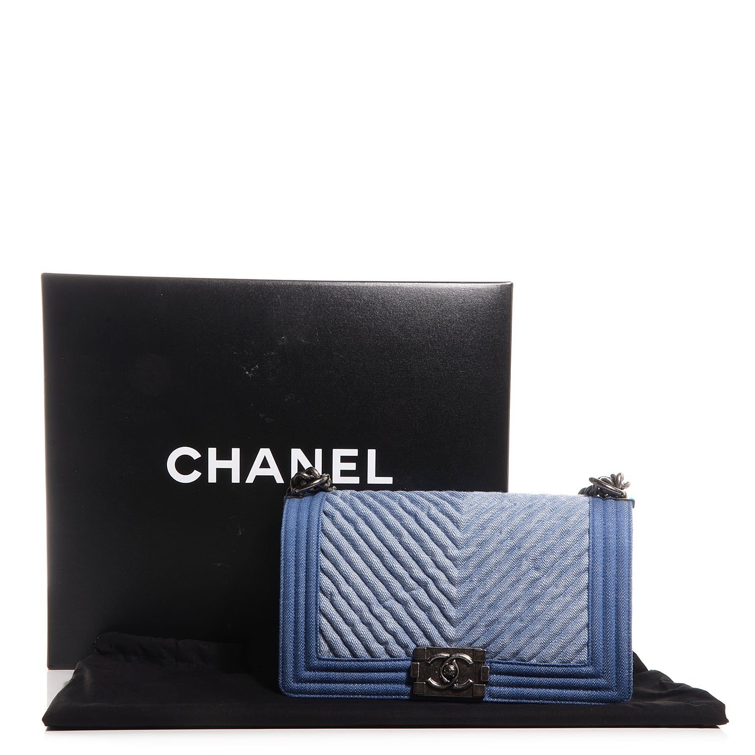 Chanel Denim Chevron Medium Boy Flap Light Blue 8 of 8