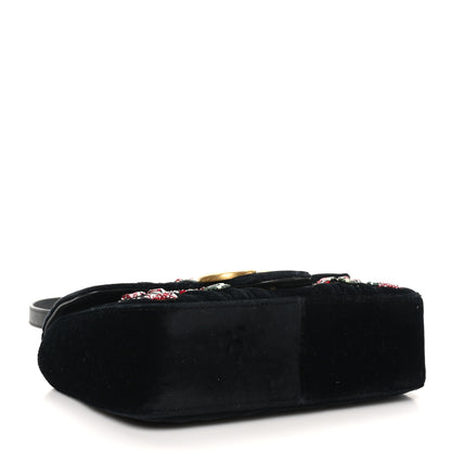 Gucci Velvet Matelasse Embroidered Mini GG Marmont Shoulder Bag Black 4 of 10