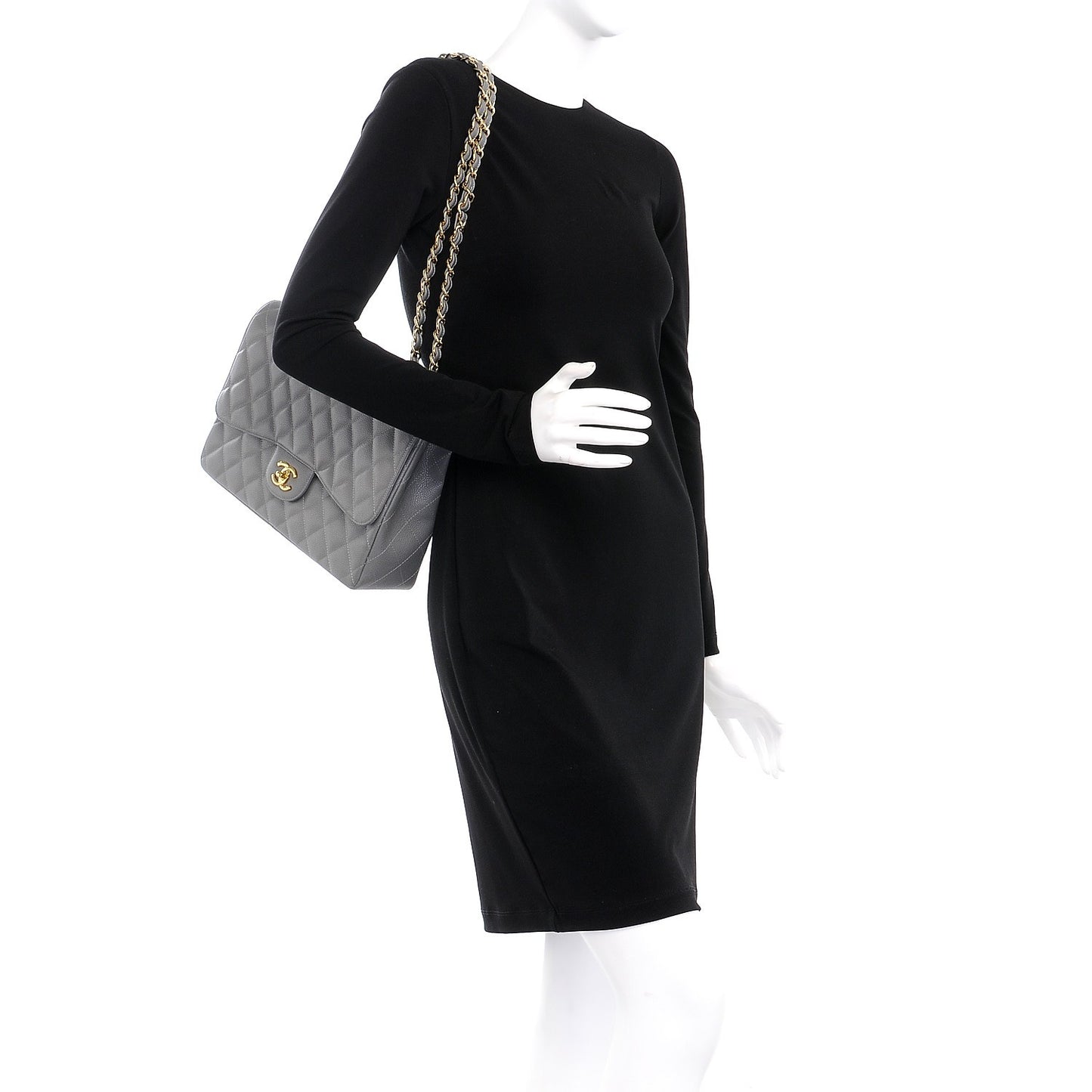 Caviar Quilted Jumbo Single Flap Grey