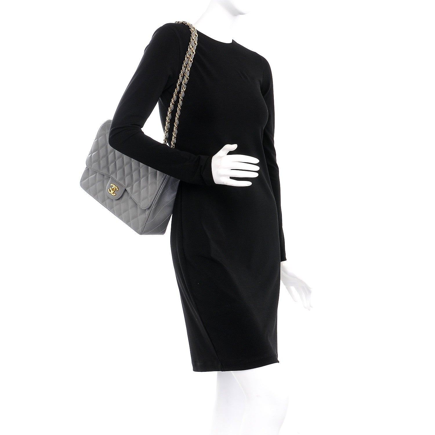 Chanel Caviar Quilted Jumbo Single Flap Grey 3 of 9