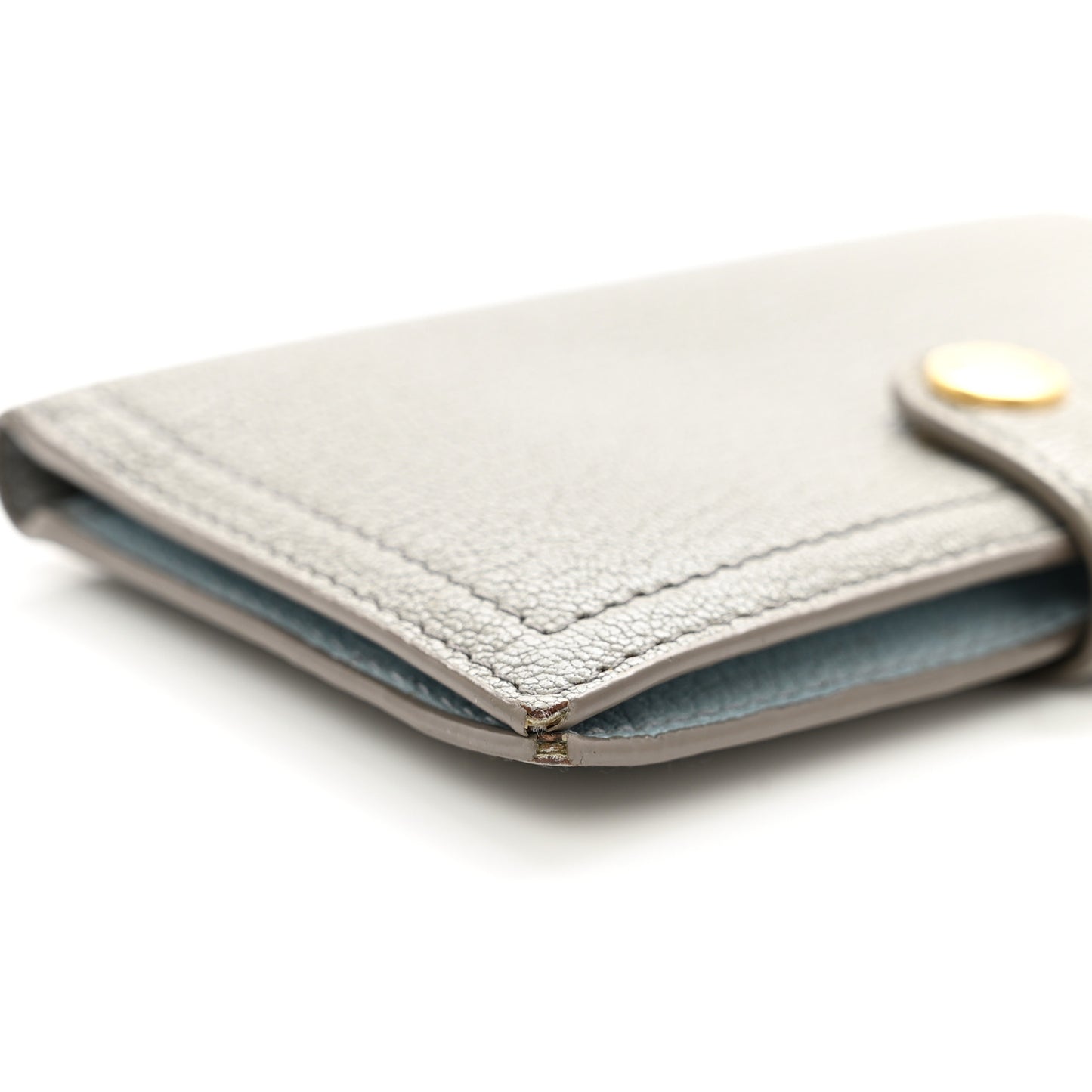 Goatskin Madras Vertical Wallet Grey Blue