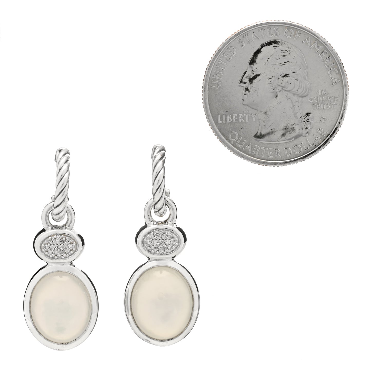 Sterling Silver Mother of Pearl Diamond Cable Drop Earrings