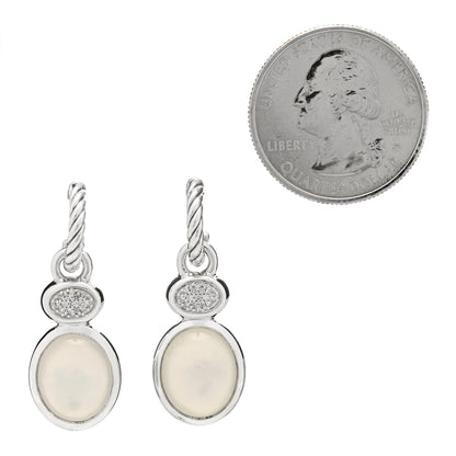 David Yurman Sterling Silver Mother of Pearl Diamond Cable Drop Earrings 2 of 4