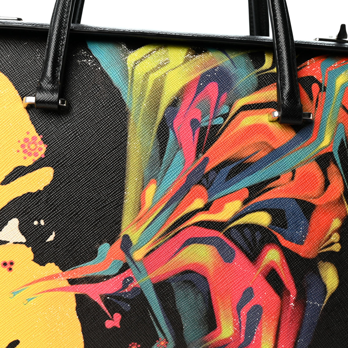 Prada Saffiano Girl Print Satchel Black Ginestra Fuoco 7 of 10