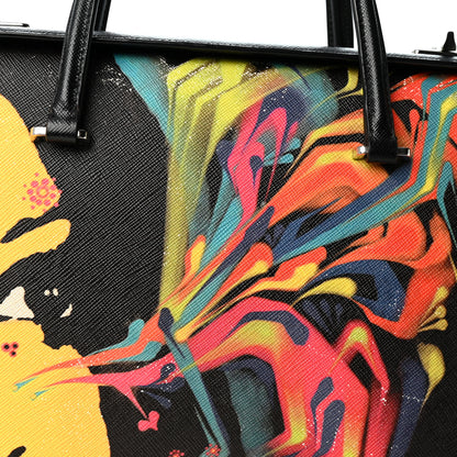 Prada Saffiano Girl Print Satchel Black Ginestra Fuoco 7 of 10