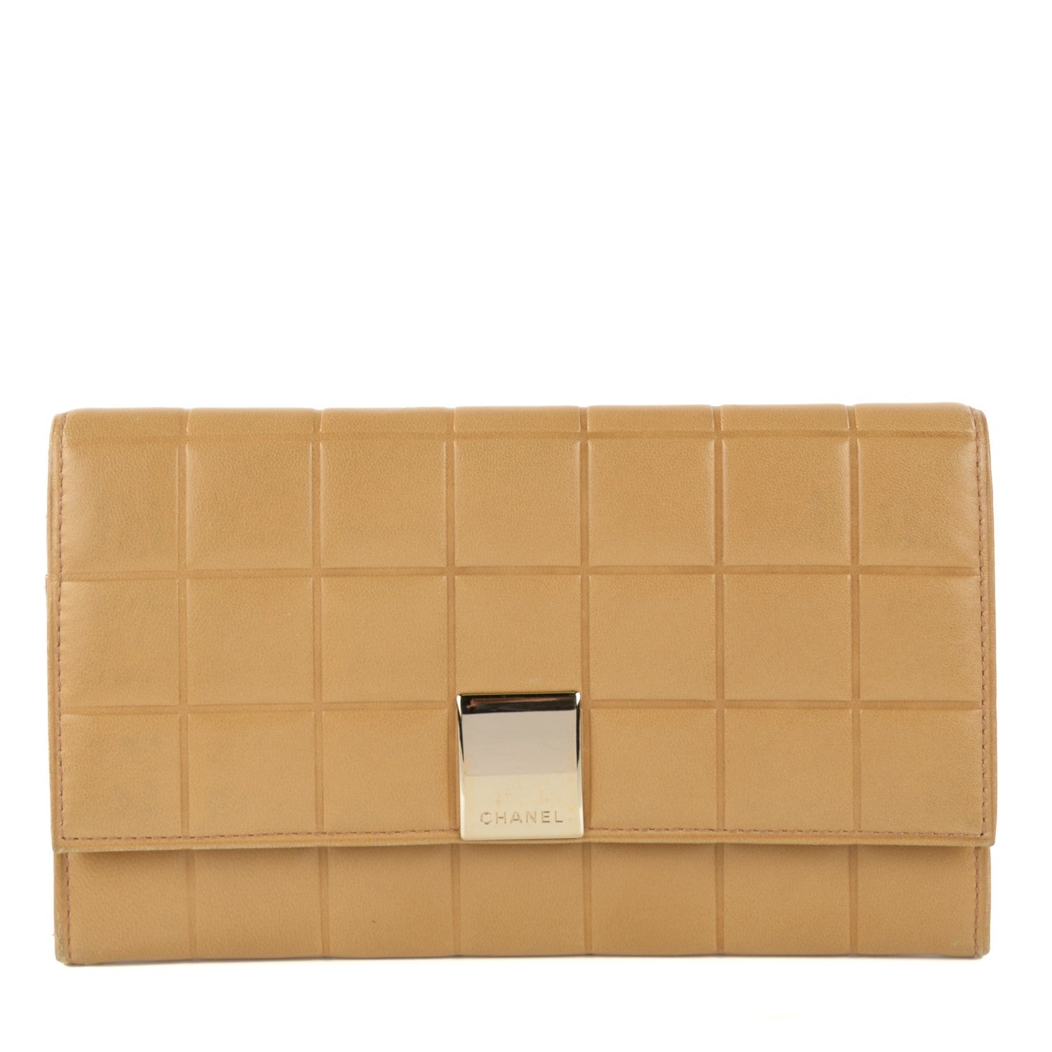 Chanel Lambskin Chocolate Bar Quilted Long Wallet Beige 1 of 8