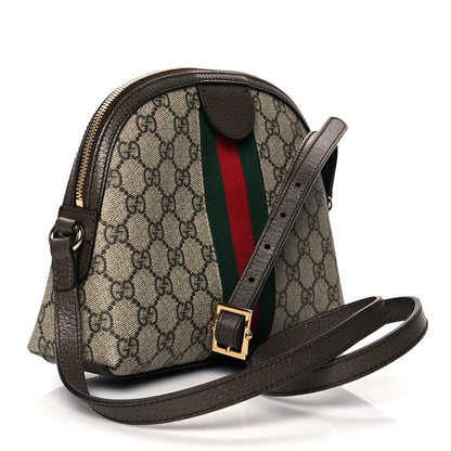 Gucci GG Supreme Monogram Textured Dollar Calfskin Web Small Ophidia Dome Shoulder Bag Beige Ebony New Acero 3 of 10