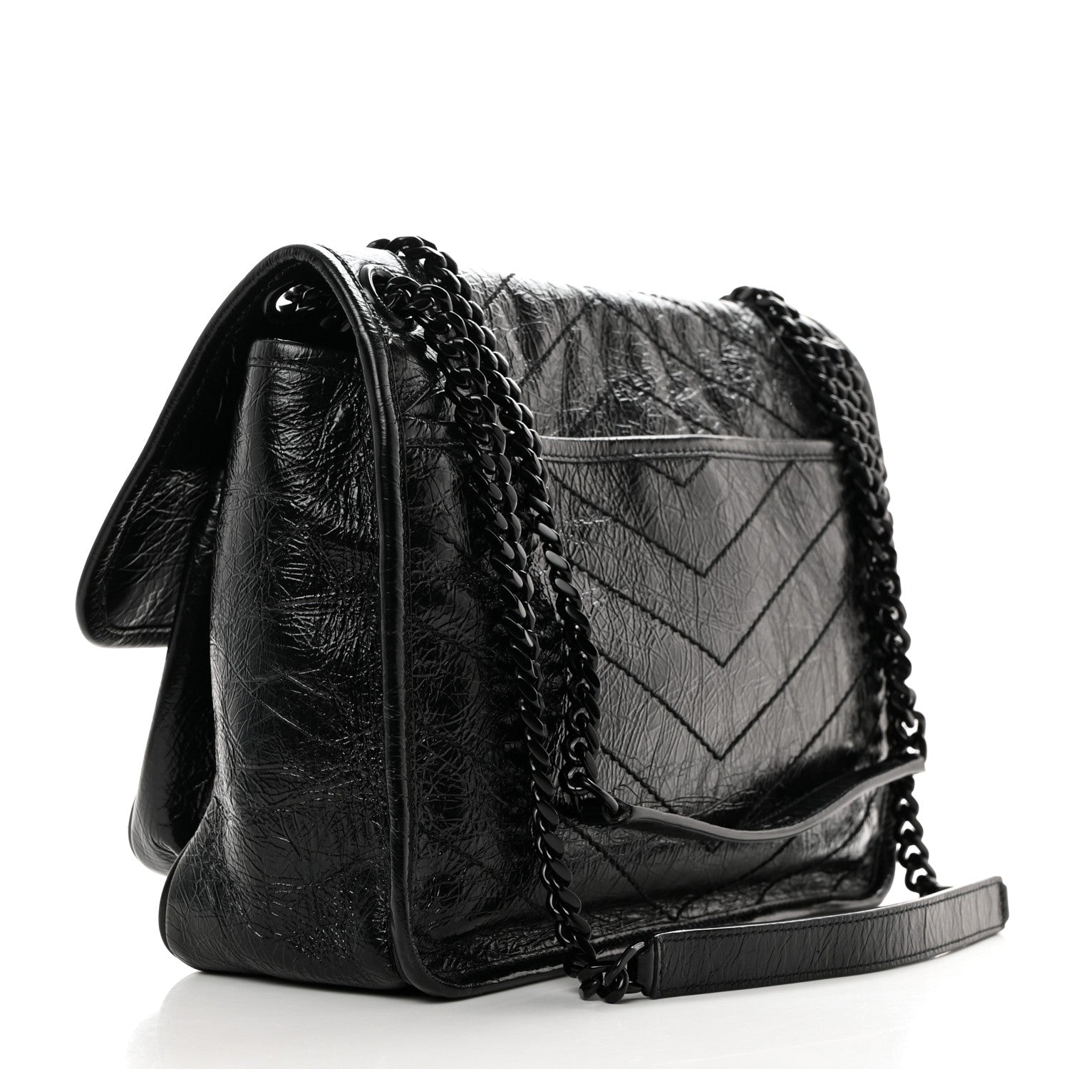 Saint Laurent Crinkled Calfskin Matelasse Monogram Medium Niki Chain Satchel Black 2 of 10