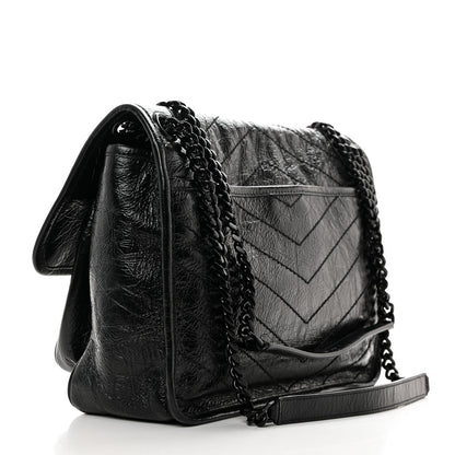 Saint Laurent Crinkled Calfskin Matelasse Monogram Medium Niki Chain Satchel Black 2 of 10