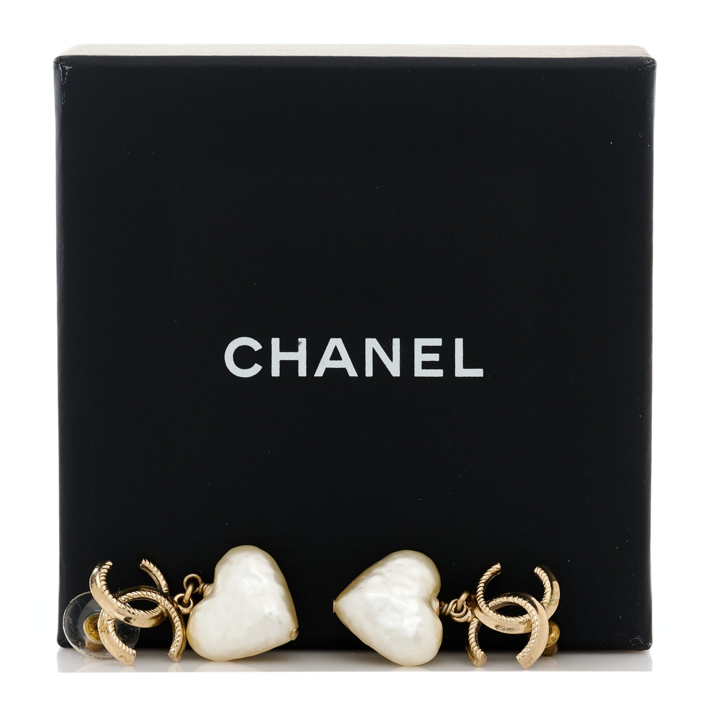 Pearl CC Heart Drop Earrings Gold