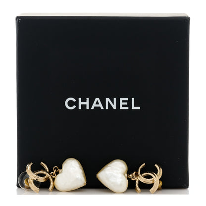 Chanel Pearl CC Heart Drop Earrings Gold 5 of 5
