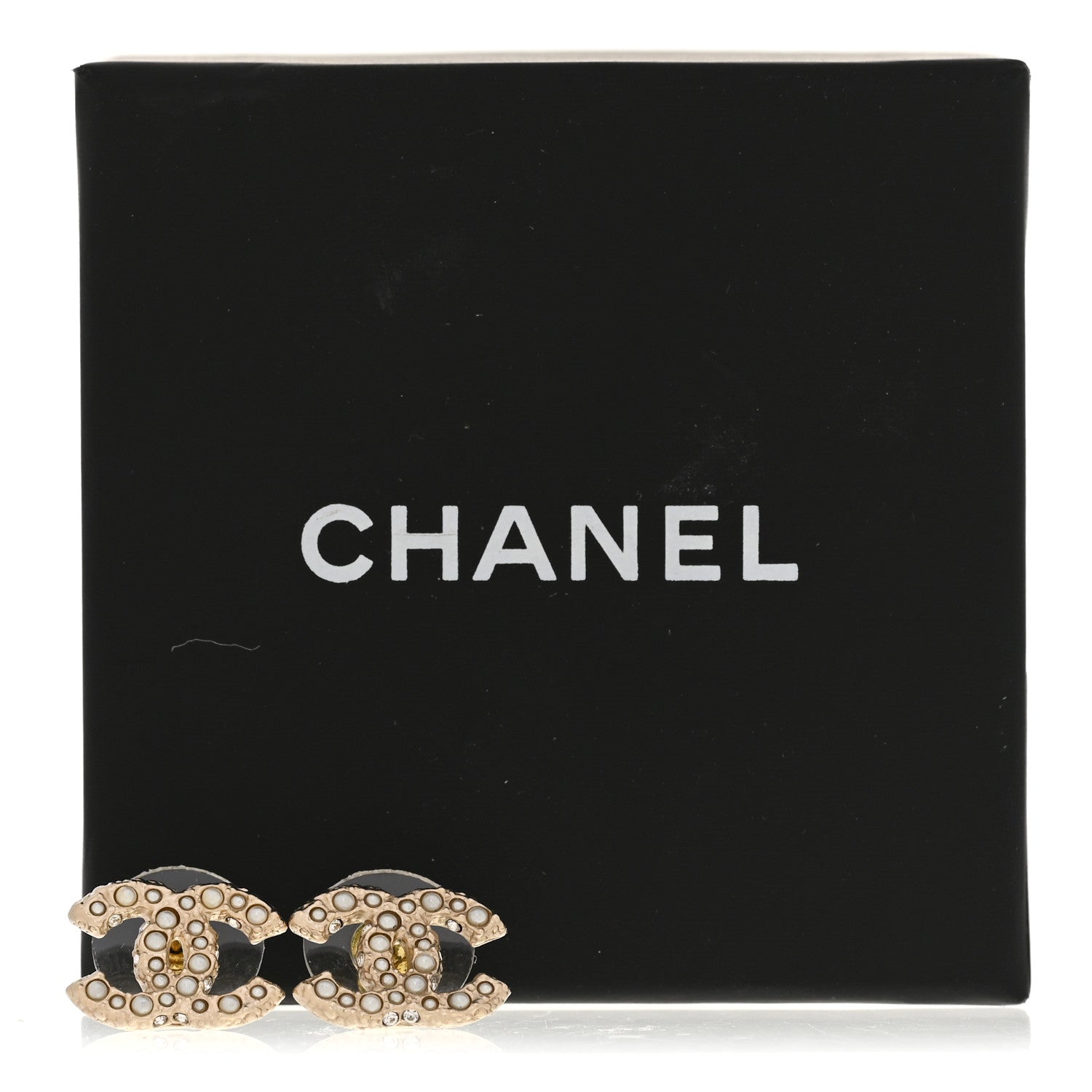 Chanel Metal Graduated Pearl Crystal CC Earrings Light Gold 5 of 5