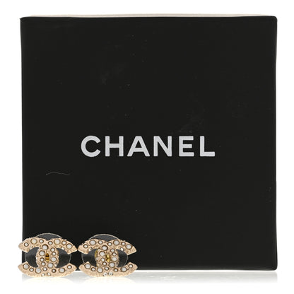 Chanel Metal Graduated Pearl Crystal CC Earrings Light Gold 5 of 5
