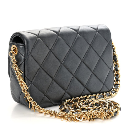 Chanel Metallic Lambskin Quilted Logo Charm Chain Flap Grey 3 of 10