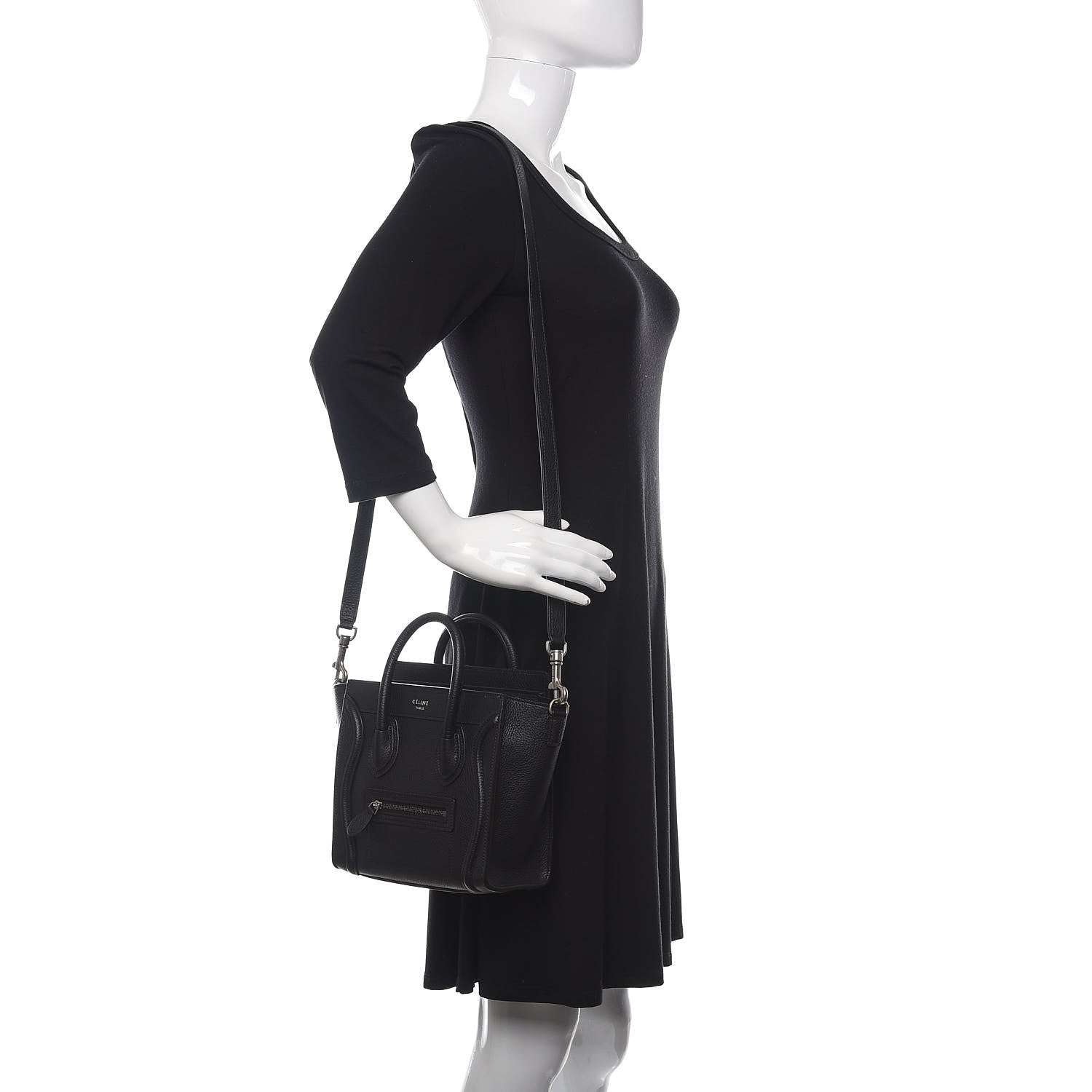 Celine Drummed Calfskin Nano Luggage Black 2 of 9