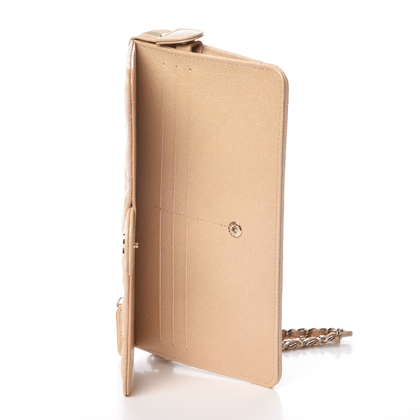 Iridescent Caviar Quilted Classic Pouch With Handle Beige