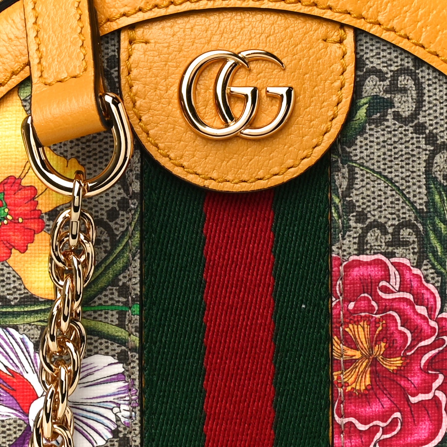 GG Supreme Monogram Flora Web Mini Ophidia Round Shoulder Bag Beige Multicolor Crop