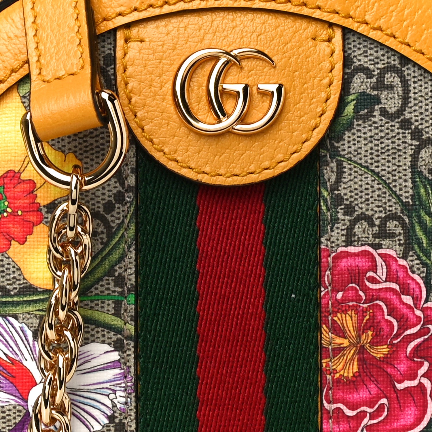 Gucci GG Supreme Monogram Flora Web Mini Ophidia Round Shoulder Bag Beige Multicolor Crop 9 of 11