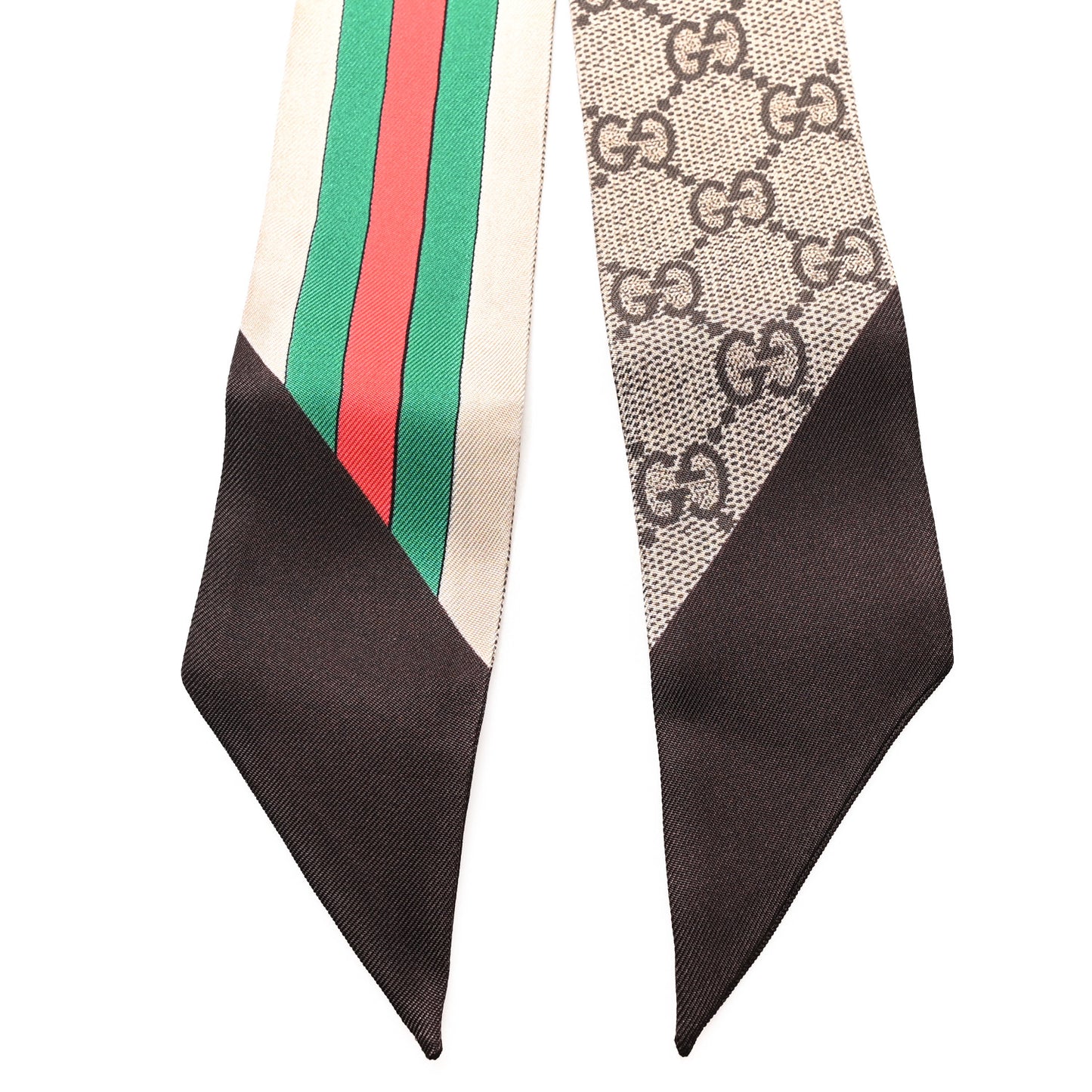 Silk Twill GG Monogram Web Horsebit Neck Bow Scarf Dark Brown