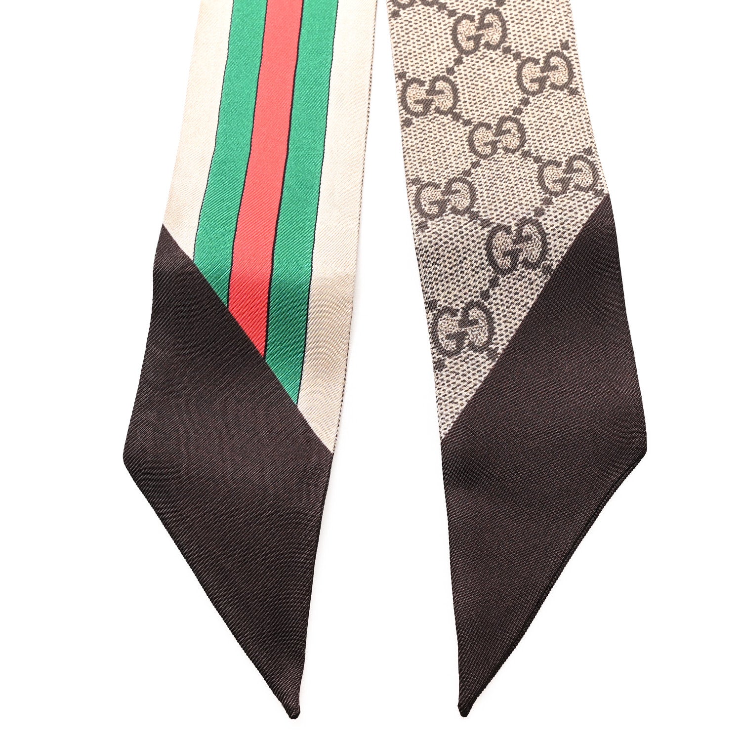Gucci Silk Twill GG Monogram Web Horsebit Neck Bow Scarf Dark Brown 2 of 3