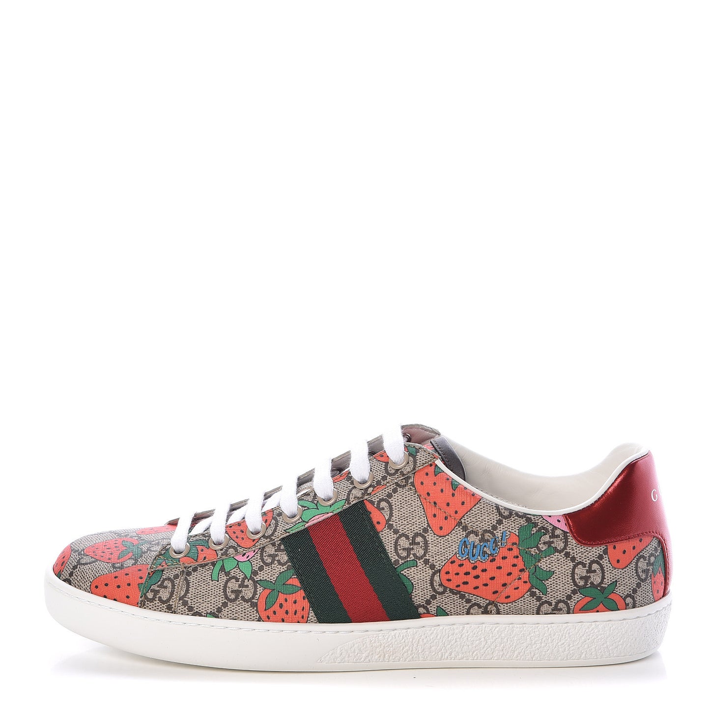 GG Supreme Monogram Strawberry Web Womens Ace Sneakers 40 Beige Multicolor Red Green