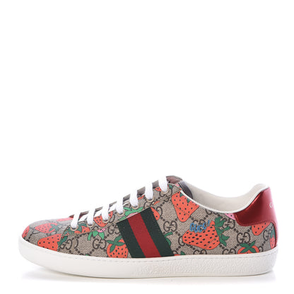 Gucci GG Supreme Monogram Strawberry Web Womens Ace Sneakers 40 Beige Multicolor Red Green 1 of 8