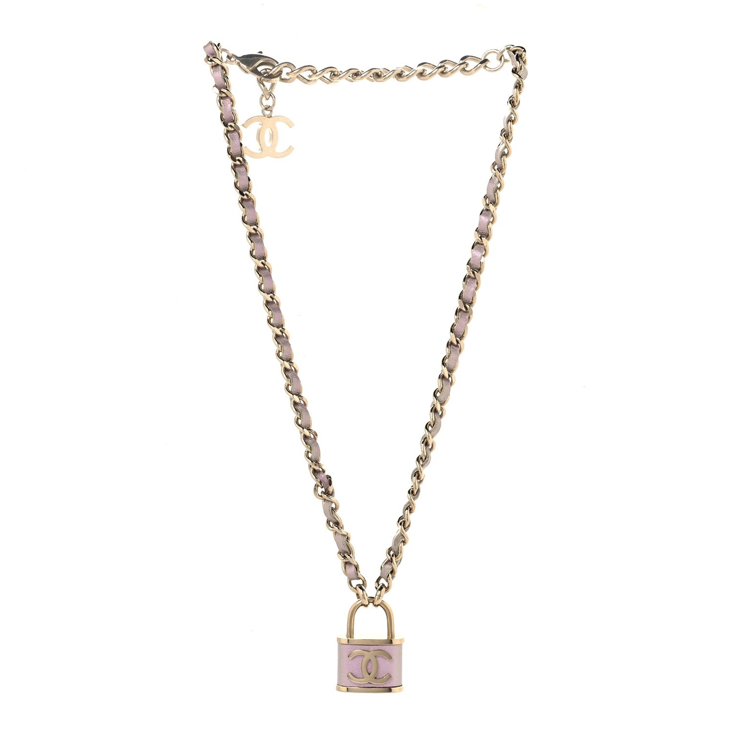 Metal Lambskin Chain CC Lock Choker Necklace Lilac