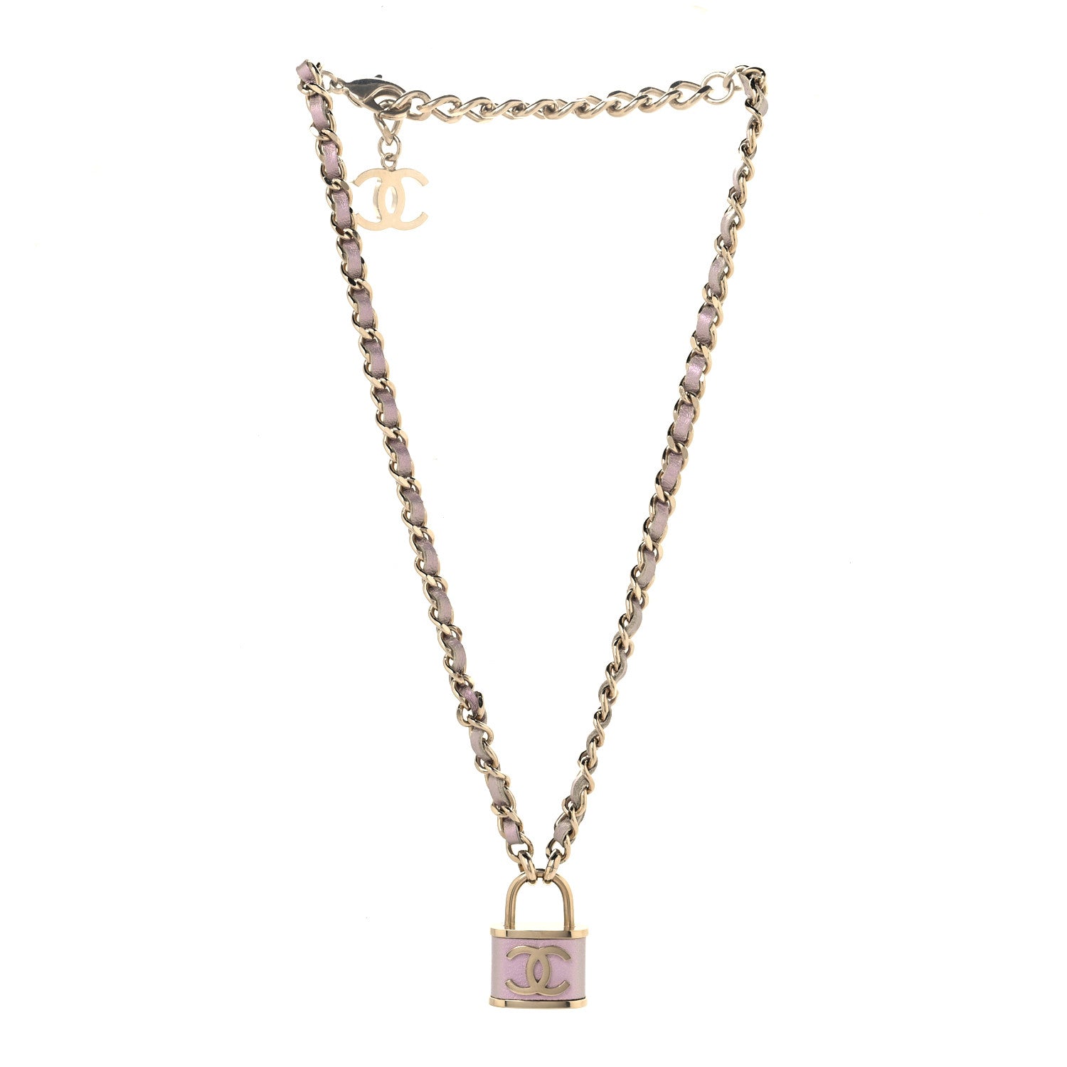 Chanel Metal Lambskin Chain CC Lock Choker Necklace Lilac 3 of 4