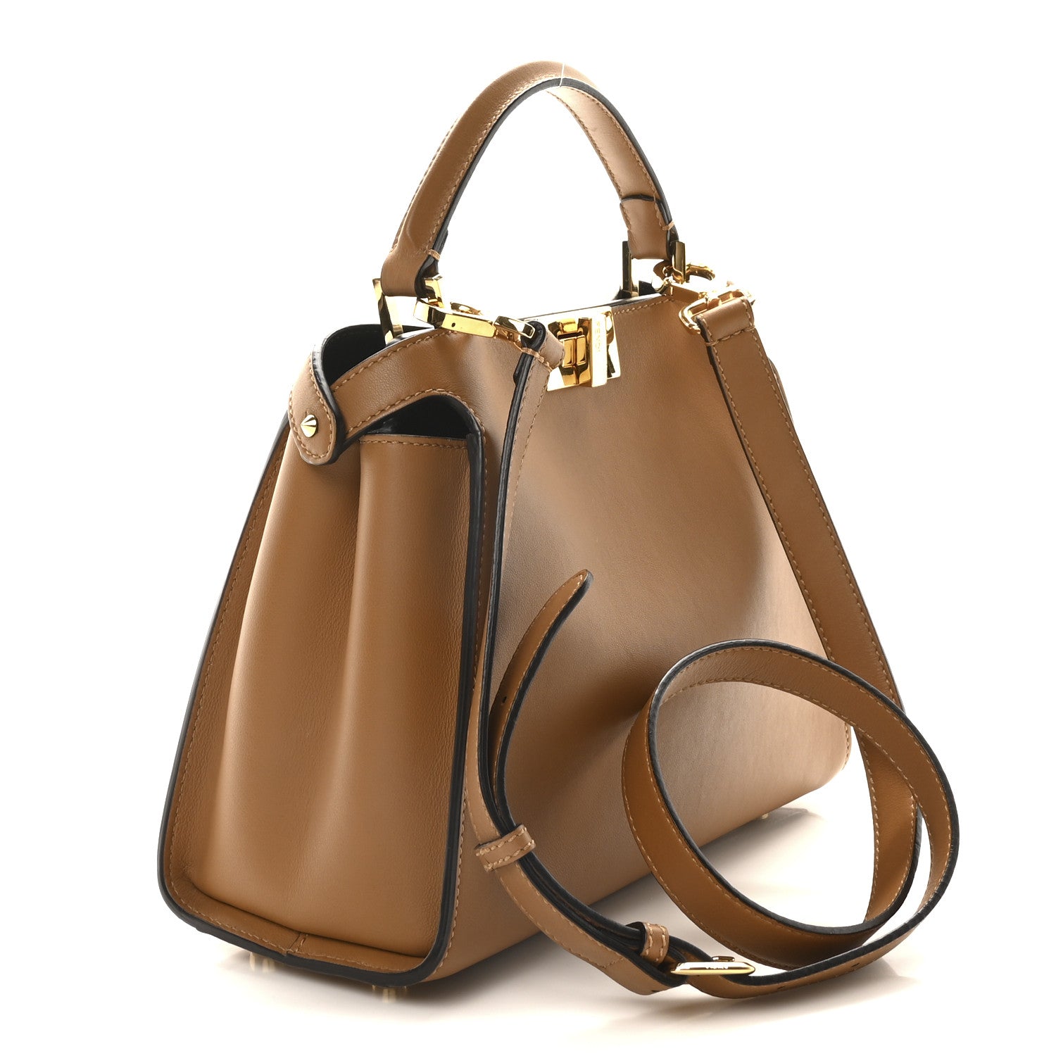 Fendi Vitello Tahiti Burro Bi-Color Medium Peekaboo Iconic Essentially Satchel Nocciola Asfalto Cast 3 of 9