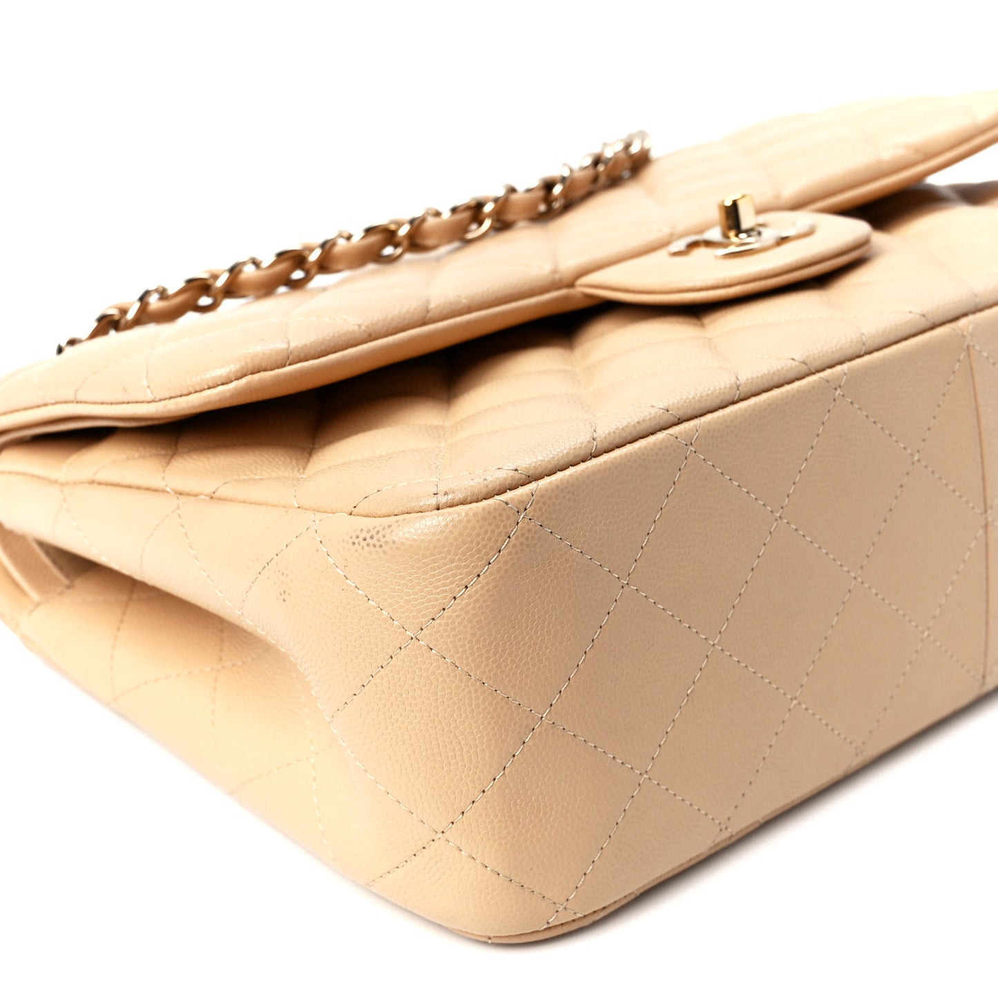 Caviar Quilted Jumbo Double Flap Beige