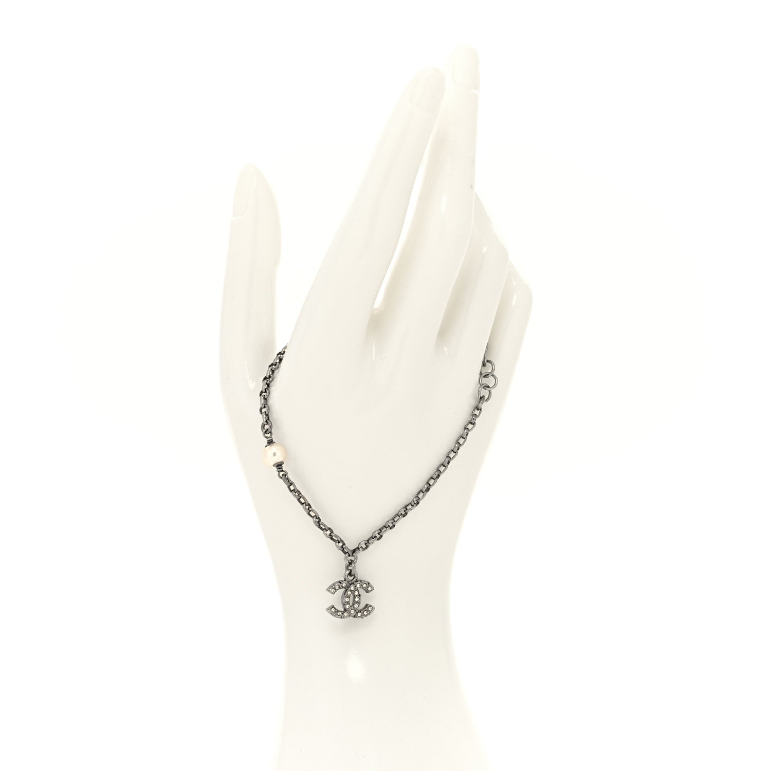 Chanel Pearl Crystal CC Bracelet Silver 2 of 5