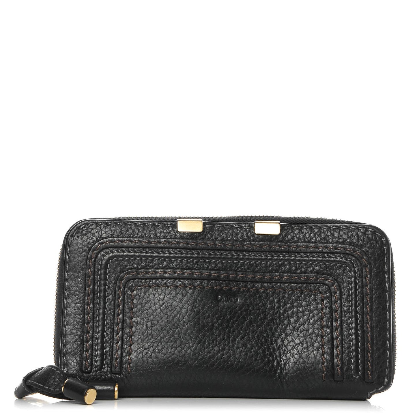 Grained Calfskin Marcie Long Zip Around Wallet Black