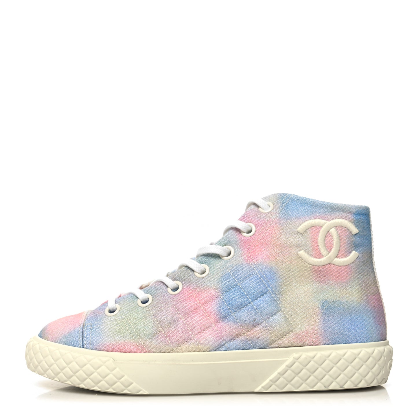 Printed Fabric Quilted High Top Sneakers 39 Green Pink Blue