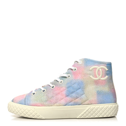 Chanel Printed Fabric Quilted High Top Sneakers 39 Green Pink Blue 1 of 8