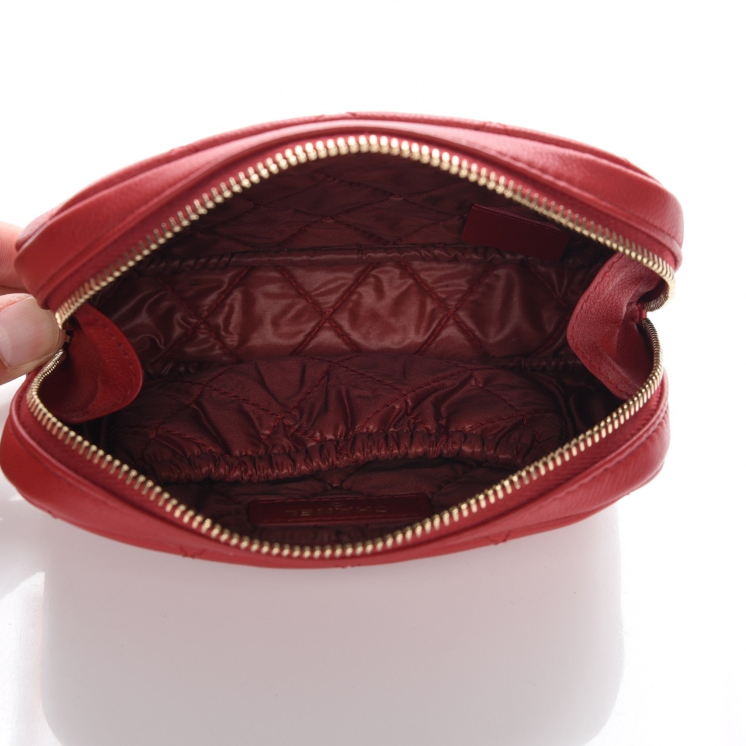 Chanel Caviar Quilted Small Curvy Pouch Cosmetic Case Dark Red 5 of 8